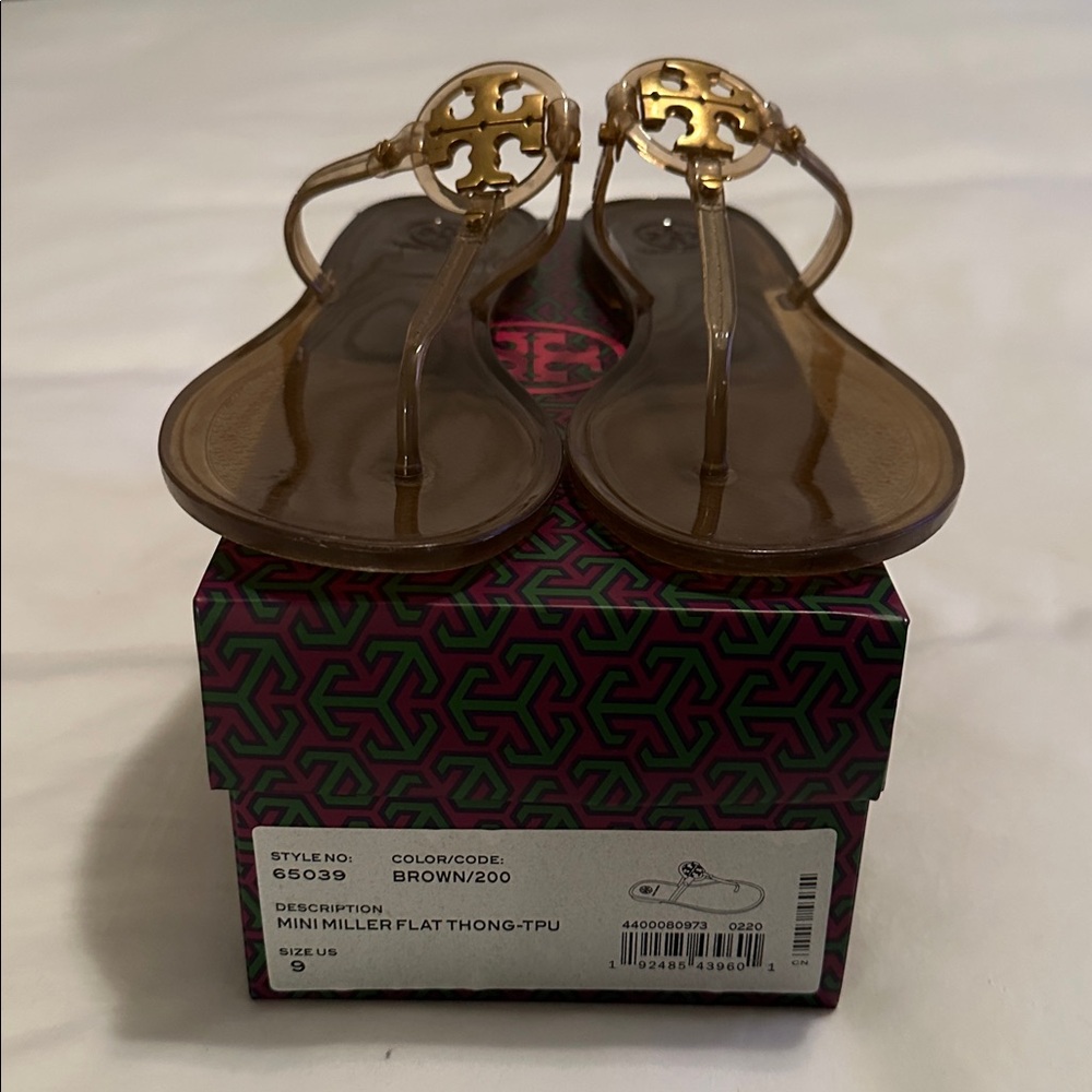 Tory Burch Gold and Brown Miller Thong Sandals